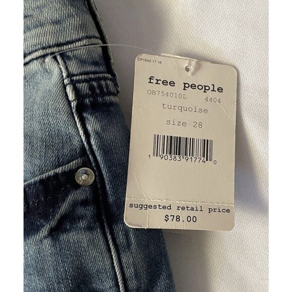 Free People Distressed Skinny Jeans W28L Turquoise Cotton Blend Womens - Picture 2 of 10